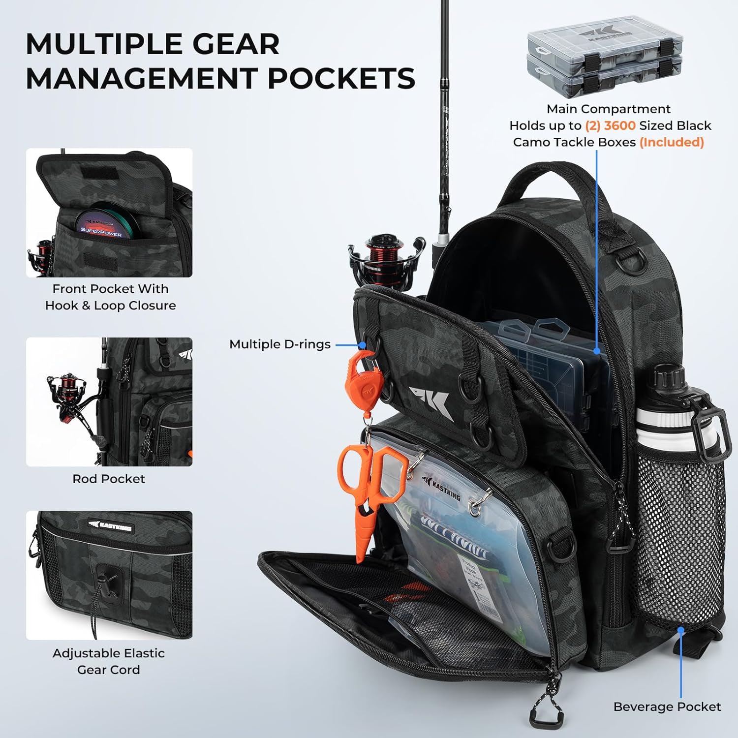 KastKing BaitSpace Fishing Sling Bag, Fishing Backpack with Rod & Beverage Holder, Tackle Bag for Fishing Gear - Image 3