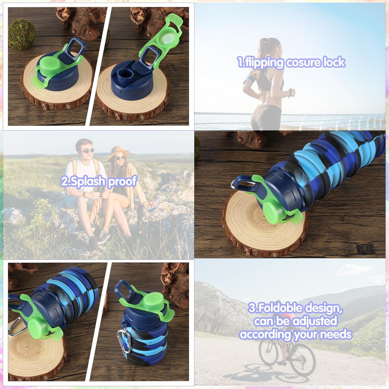 MAQUITA 4 Pcs Collapsible Water Bottles 16 oz Portable Foldable Water Bottles Silicone Leak Proof Travel Water Bottle Reusable Sports Water Bottle with Metal Clip for Camping Hiking Travel - Image 3