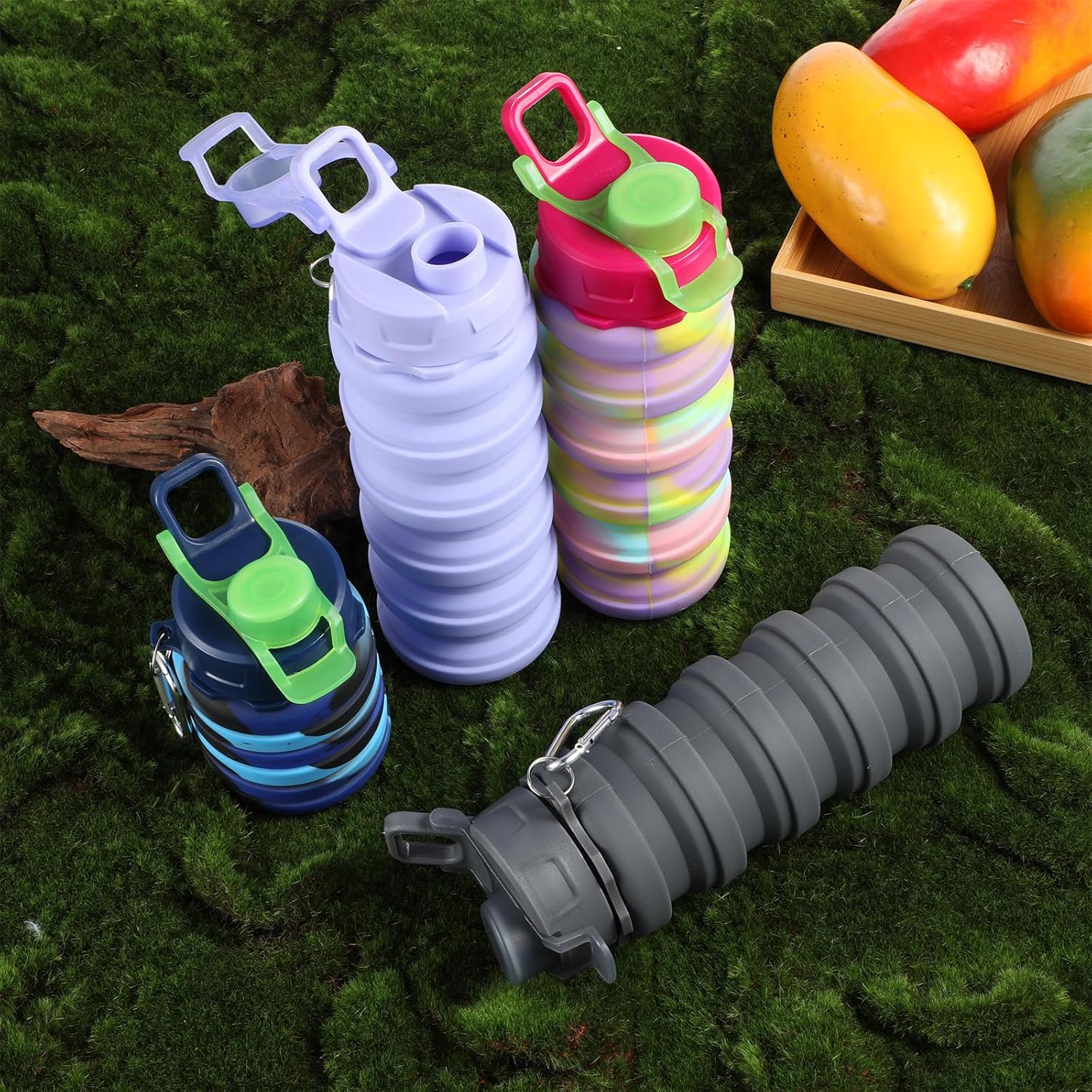 MAQUITA 4 Pcs Collapsible Water Bottles 16 oz Portable Foldable Water Bottles Silicone Leak Proof Travel Water Bottle Reusable Sports Water Bottle with Metal Clip for Camping Hiking Travel - Image 6