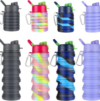 MAQUITA 4 Pcs Collapsible Water Bottles 16 oz Portable Foldable Water Bottles Silicone Leak Proof Travel Water Bottle Reusable Sports Water Bottle with Metal Clip for Camping Hiking Travel