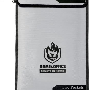 Upgraded Two Pockets Fireproof Document Bag (2000℉), andyer 15”x 11”Waterproof Fireproof Money Bag for Cash with Zipper, Important Document Storage Organizer for Valuables, Legal Documents Safe