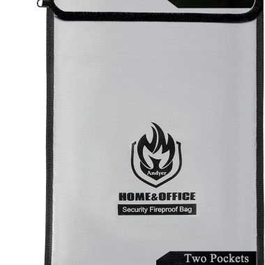 Upgraded Two Pockets Fireproof Document Bag (2000℉), andyer 15”x 11”Waterproof Fireproof Money Bag for Cash with Zipper, Important Document Storage Organizer for Valuables, Legal Documents Safe